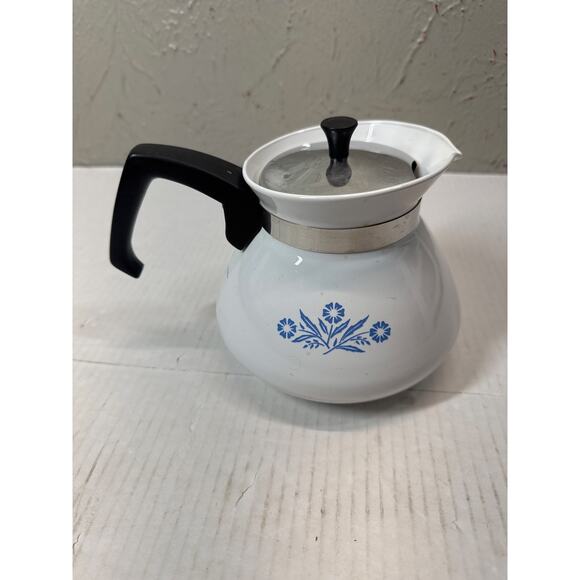 Corning Ware Blue Cornflower 6 Cup Coffee Tea Pot w/ Metal Lid Vintage - Picture 4 of 5